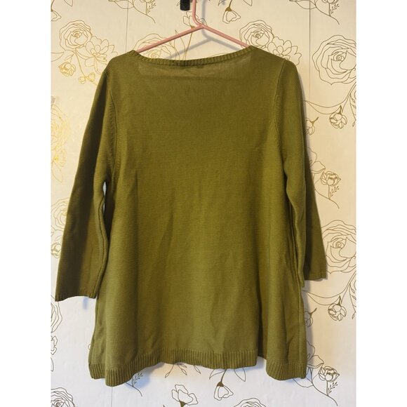 Eileen Fisher Sweater Size Medium Olive Green Knit 3/4 Sleeve Scoop Neck 56 - Picture 5 of 5